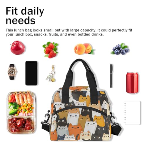 Animal Cat Katten Insulated Lunch Bag for Women Girl Reusable Lunch Tote Box With Shoulder Strap Lightweight Thermal Cooler Meal Prep Bag for Work School Office Picnic (print 18)