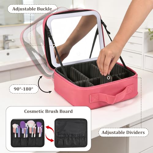 Travel Makeup Bag with Mirror & 6 Adjustable EVA Dividers