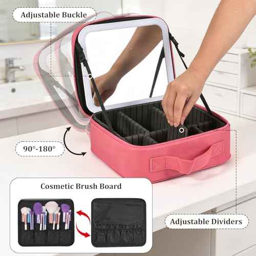Travel Makeup Bag with Mirror & 8 Adjustable EVA Dividers