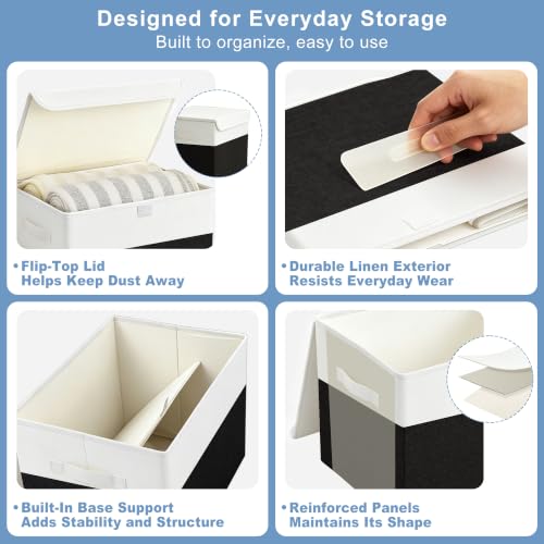 Large 22 Quart Linen Fabric Foldable Storage Bin Cube Organizer Basket with Flip (4 Count)