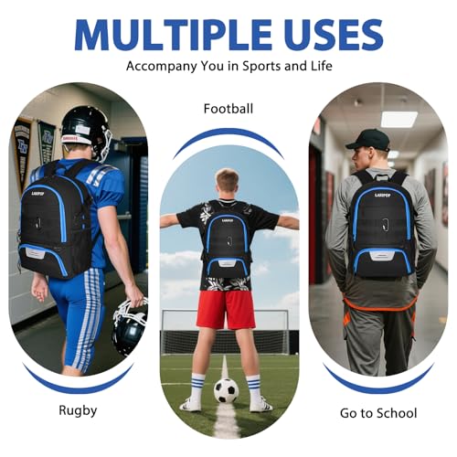 Soccer Backpack Bag with Ball Holder Ventilated Shoe Compartment Large Capacity Sports Gear Bag for Basketball Volleyball Gym
