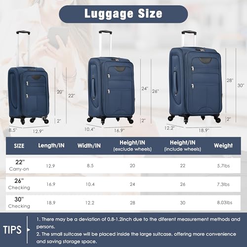 Softside Luggage Set Lightweight 3 Piece Suitcase with Duffel Bag (3 Count)