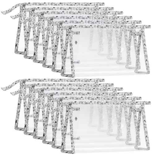12 Pieces Large Clear Makeup Bag PVC Portable Travel Makeup Cosmetic Toiletry Zippered Pouches Waterproof Vinyl Plastic Clear Organizer Storage Case (12 Count)