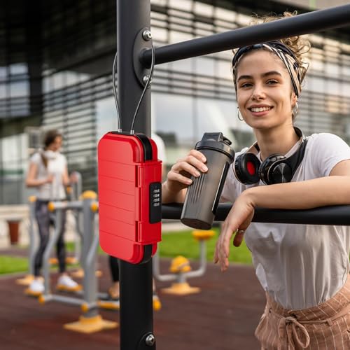 Portable Safe Lock Box with Combination Lock Mini Beach Travel Safe Waterproof Small Lockable Box with Removable Wire Rope Combination Safe Box for Dorm
