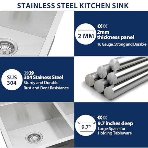 30 Double Bowl Kitchen Sink 30x19 Inch Undermount Sink Low Divide Workstation Double Bowl 50