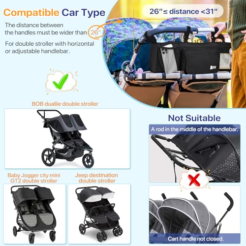 Double Stroller Organizer for Bob Duallie and Baby Jogger City Mini GT2