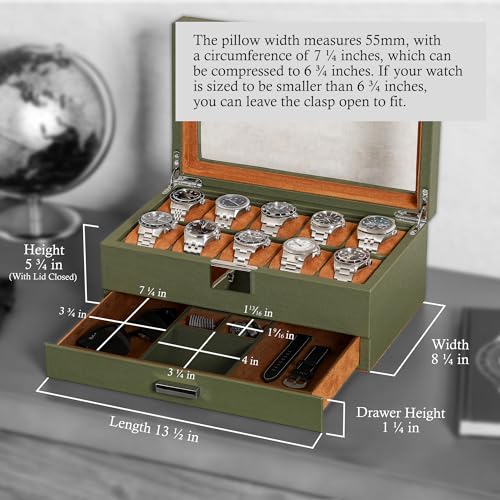 10 Slot Watch Box in Leather with Valet Drawer