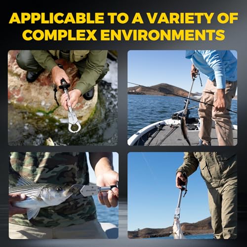 2-in-1 Fish Lip Gripper, 15.8" Stainless Steel Fish Gripper with Scale, 60lb Weighing Fish Grabber, 360° Non-Slip Swivel Handle, Tool for Saltwater & Freshwater