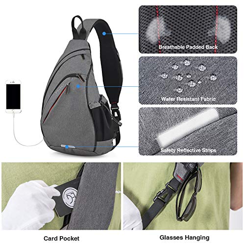 Sling Bag Men Backpack Unisex One Shoulder Bag Hiking Travel Backpack Crossbody with USB Port for Men Women Versatile Casual Daypack