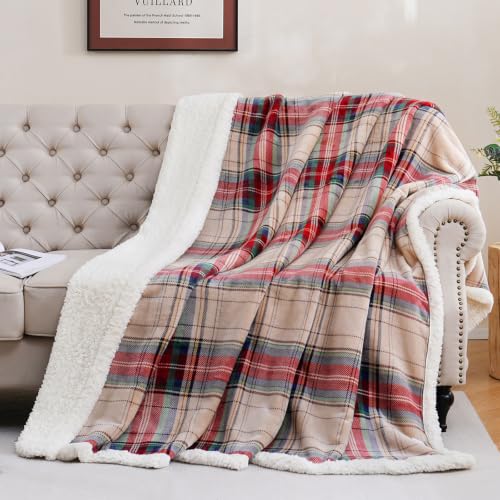 Sherpa Fleece Throw Blanket 80" x 90" Reversible Plush Fluffy Large Big Blanket Lattice Flannel Blankets for All Season Use