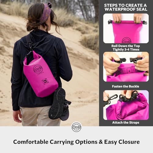 5/10/25/30/40L Waterproof Dry Bag, Small Lightweight Roll Top Dry Bag Backpack w/Waterproof Phone Case, Kayaking, Travel, Hiking, Fishing, Tubing, Camping, the Beach, Men/Women (Pink)