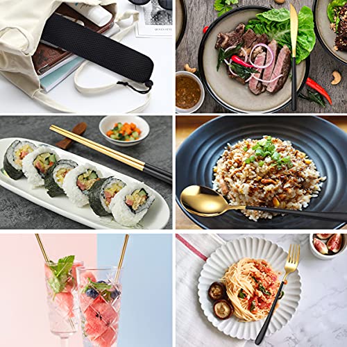 6 Pieces 18 8 Stainless Steel Flatware Set Portable Reusable Cutlery Set Travel Utensils Set Including Chopsticks Knife Fork Spoon Straws Cleaning Brush Dishwasher Safe
