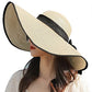 Womens Bowknot Straw Hat Foldable Beach Sun Hat Roll up UPF 51+