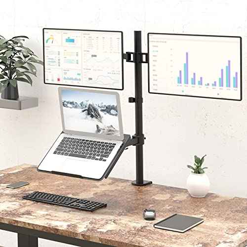 Dual Monitor and Laptop Stand for 17" Notebook and 27" Screens