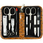 brand quality 8 piece manicure pedicure grooming kit set for professional nail care with synthetic leather case ostrich cognac