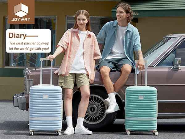 Joyway Luggage Set 3 Piece Suitcase Sets with Spinner Wheel,Hardside Expandable Travel Laggage with TSA Lock (13/20/24/28 Lightblue brown