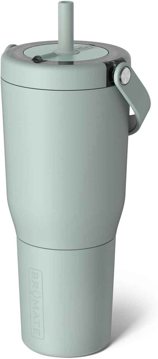 BrüMate Resa 35oz 100% Leakproof Travel Tumbler with Handle & Straw | Flexible SoftSip Straw | Silicone Sleeve for Durability | Stainless Steel | Cup Holder & Travel Friendly Water Bottle | (Sage)