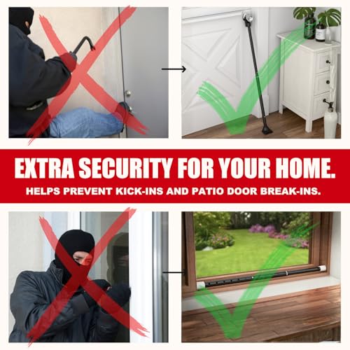 2-in-1 Door Security Bar & Sliding Patio Door Security Bar (2 Pack) via Interchangeable Caps - Constructed of High Grade Iron - Black (2 Count)