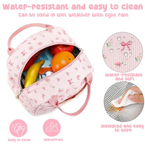 Lunch Bag for Women Men Cute Corduroy Lunch Tote Bags Reusable Insulated Lunch Box Large Capacity Reusable Insulated Cooler for Work Picnic or Travel