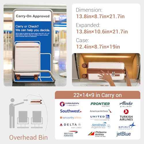 Carry On Suitcase 20in Expandable ABS+PC Airline Approved Cream