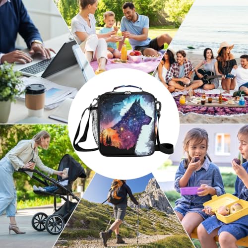 Wolf Forset Kids Lunch Box for Girls Boys Reusable Insulated Lunch Bag for Kids Toddler Thermal Cooler Spacious Lunchbox with Shoulder Strap Lunchbag for School Work Picnic (print 16)
