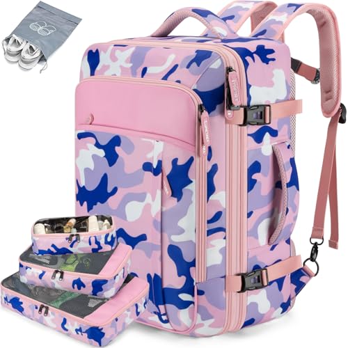 40L Expandable Carry On Travel Backpack with 4 Packing Cubes