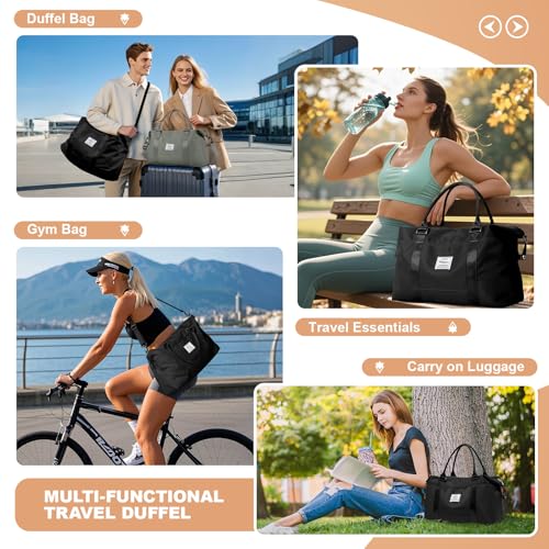 Large Gym Bag for Women Carry on Duffel 18 x 14 x 8 inches Spirit Airlines Travel Essentials Bag Weekender Space Saver Clothes Vacuum Storage Bags with hand pump