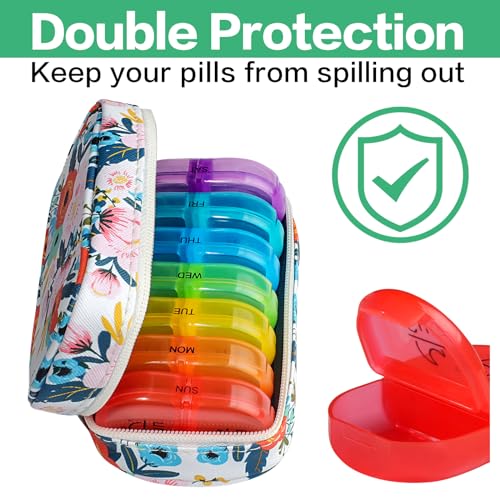 Weekly Travel Pill Organizer 2 Times a Day AM PM Rainbow Pill Box