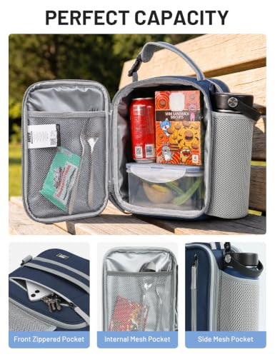 Expandable Small Lunch Box for Men Women Kids to Work School Navy Blue