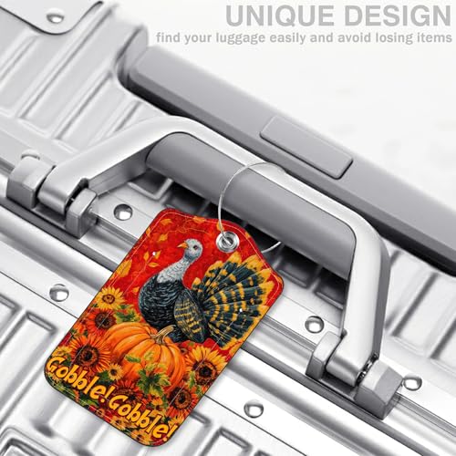 2 Pack Pumpkin and Sunflower Luggage Tags for Suitcases Autumn Turkey Leather Luggage Tags Privacy Cover ID Label with Stainless Steel Loop and Address Card for Women Men Travel Bag Backpack (2 Count)