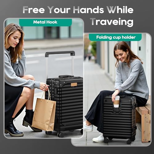 20 Inch Carry on Luggage with Aluminium Frame and Front Pocket
