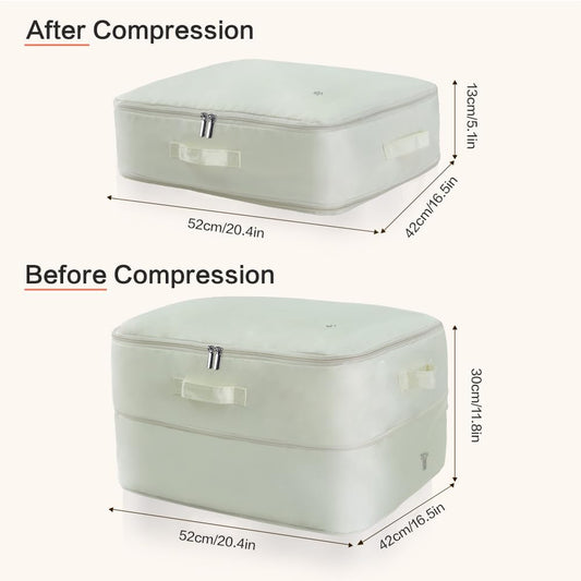 Ultra Space Saving Self Compression Storage Bags with Zipper, (Beige) -Compression Organize for Bedding, Comforter Storage Bag for Blankets Duvet Quilts Pillows