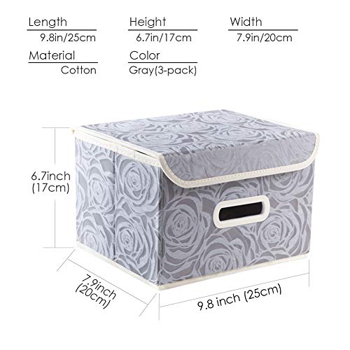 Collapsible Storage Boxes with Lids Fabric Decorative Storage Bins Cubes Organizer Containers Baskets with Cover Handles Divider for Bedroom Closet Living Room 9.8x7.9x6.7 Inch 3 Pack (3 Count)