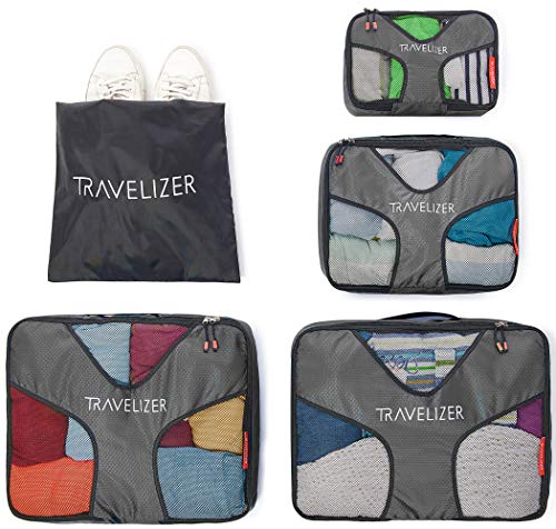 Grey Travel Packing Cubes 5 pcs Luggage Organizer Set for Bag & Suitcase