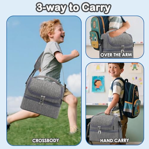 Double Decker Cooler Insulated Lunch Bag Large Tote for Boys