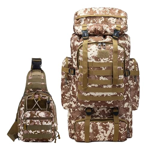 80L 2 Pack Hiking Backpack for Men with Sling Tactical Backpack (2 Count)