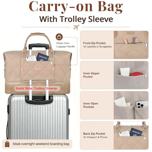 Weekender Bag for Women 21.5" Travel Duffel Large Carry On Bag 3PCS (3 Count)