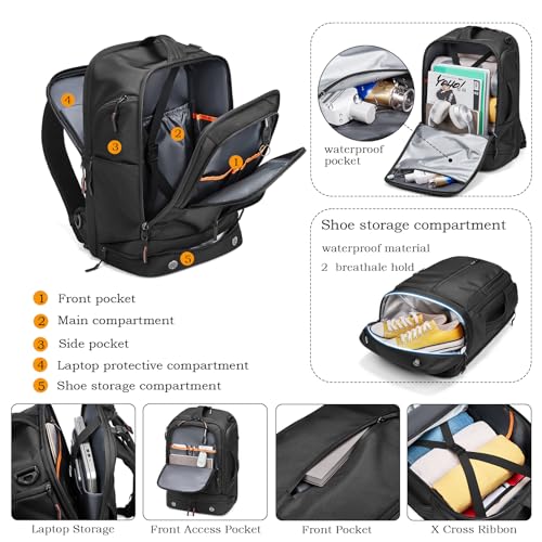 16 Inch Laptop Backpack Water Resistant Carry On Daypack Backpack Anti Theft Travel Rucksack Backpack with Shoe Compartment Shoulder Strap for Men Women