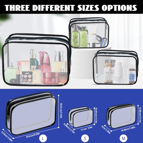16 Pieces Clear Cosmetic Bags PVC Clear Makeup Bags TSA Approved Toiletry Bag with Zipper Waterproof Vinyl Plastic Organizer Storage Transparent Pouch for Women and Men (16 Count)