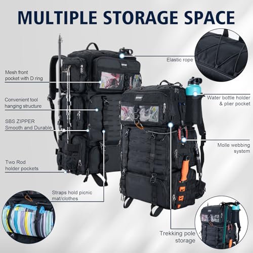 72L Fishing Tackle Backpack with Cooler & 4 3700 Tackle Boxes