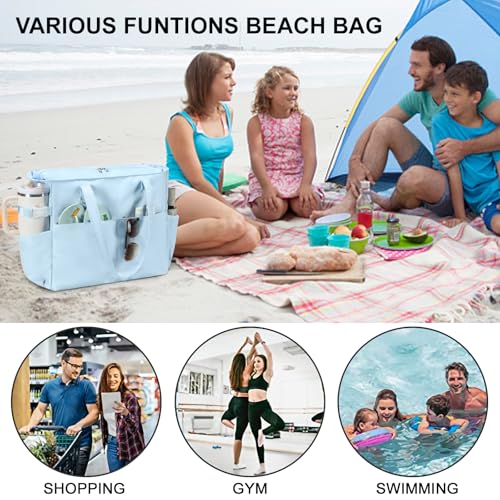 Waterproof Beach Tote Pool Bags for Women Ladies Extra Large Tote Bag Carryall Bag With Wet Compartment Fit 40oz Tumbler Holder Gym Travel Bag for Cruise