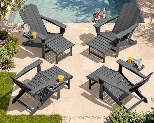 Folding Adjustable Adirondack Chairs with Footrest Set of 4 (4 Count)