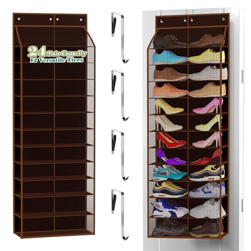 24 Pair Over Door Shoe Organizer for Family & Kids (12 Count)