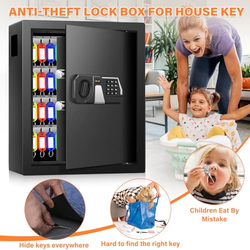 200 Keys Heavy Duty Fireproof Key Lock Box Wall Mount with Code&Hook Plates