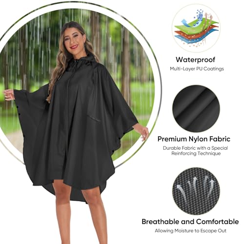 Rain Poncho for Adults with Zipper