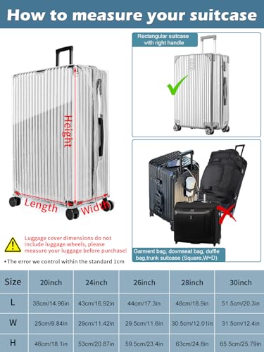 Upgraded Zippered Clear PVC Suitcase Cover 26 Inch