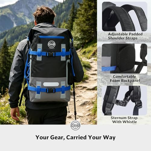 30/40/55L Waterproof Dry Backpack & Phone Case - Large Floating Dry Bag for Kayaking, Travel, Hiking, Fishing, Camping, Motorcycles & Beach, Heavy-Duty Roll Top Men/Women (Black/Grey/Blue)