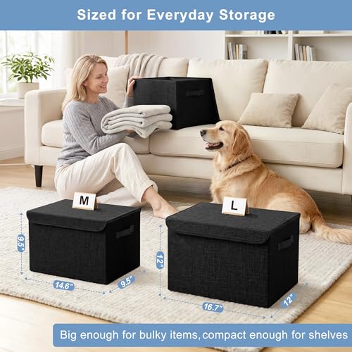 Large 17" 42 Quarts Collapsible Stackable Storage Bins with Lids [3 (3 Count)