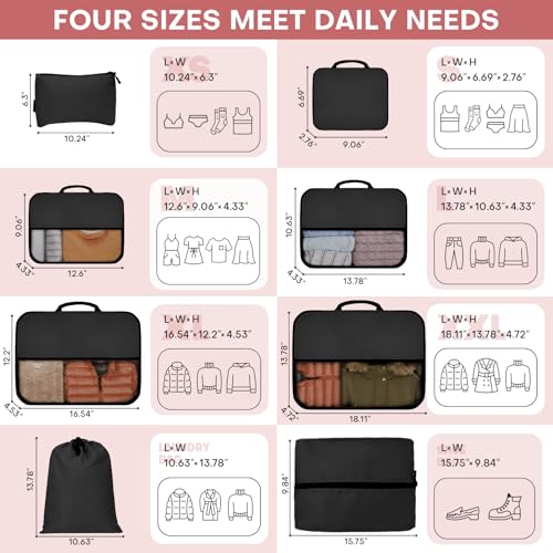 8 PCS Compression Packing Cubes for Travel Women
