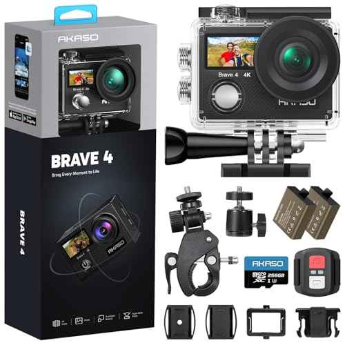 Brave 4 Action Camera 4K30fps with 256GB MicroSD U3 Card Bundle (2 Batteries, 1 Card)